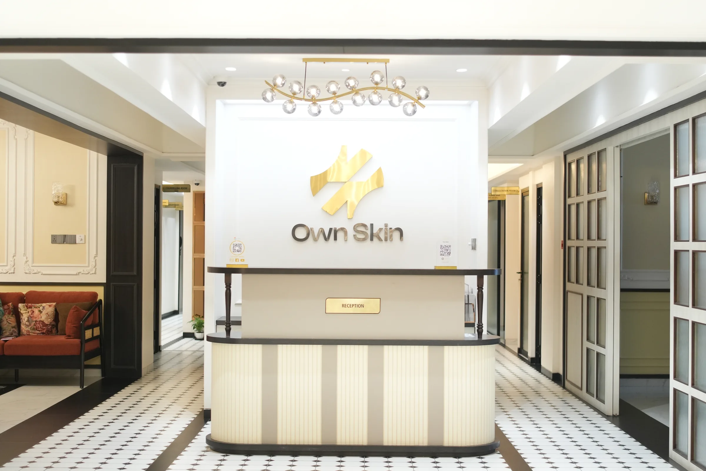 Reception area at Own Skin Dermatology & Advanced Aesthetics in Camp, Pune