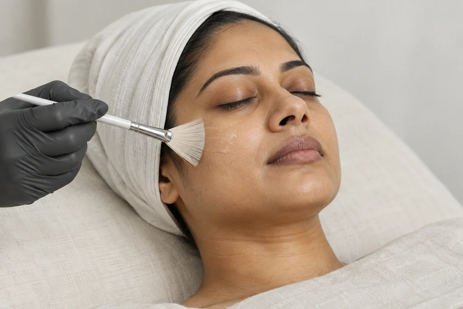 Aesthetic dermatology procedure in a calm treatment room